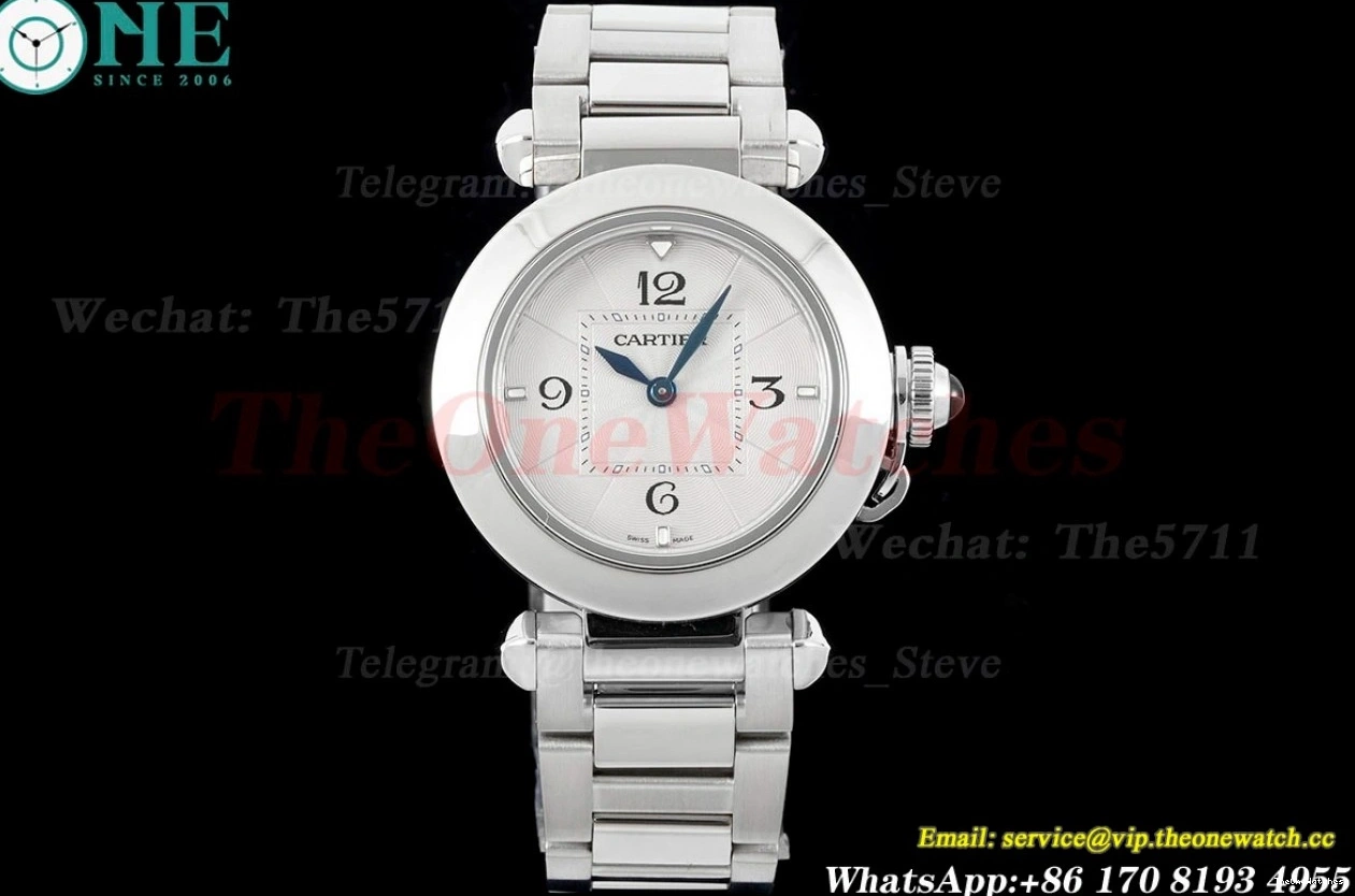 Cartier Quartz SS Pasha 30mm De Ladies Dial AF White SS 1224